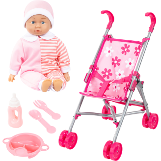 Vauvanukke 36 cm ja rattaat
