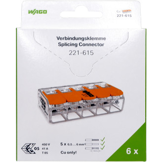 Vipuliitin Wago 5-napainen 6 mm2, 6 kpl