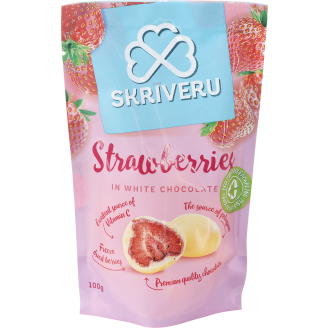 Mansikanpaloja Skriveru 100 g valkosuklaakuorrute