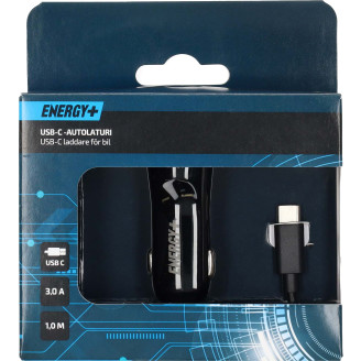 Autolaturi USB-C kaapelilla Energy+ 12-24 V, 3.0 A, 1 m