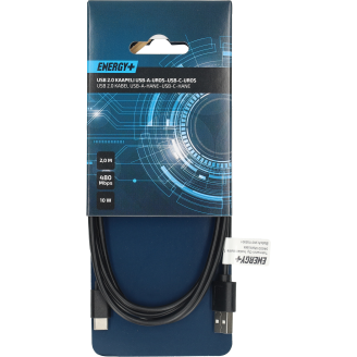 Data/latauskaapeli Energy+ 2.0 USB C uros - USB A uros, 2,0 m