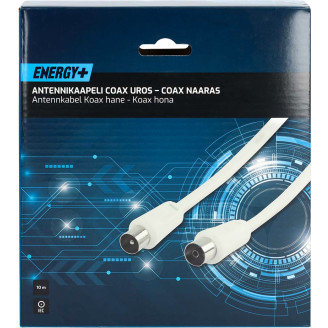 Antennikaapeli Energy+ Coax uros - Coax naaras 10 m, valkoinen