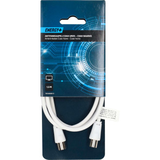 Antennikaapeli Energy+ Coax uros - Coax naaras 1,5 m, valkoinen