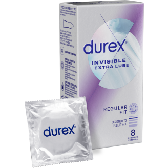 Kondomi Durex 8 kpl Invisible Extra Lube Regular Fit