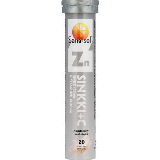 Sinkki + C-vitamiini Sana-sol 20 kpl appelsiininmakuinen poretabletti