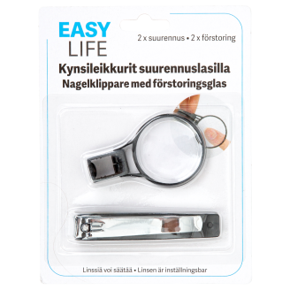 Kynsileikkurit suurennuslasilla