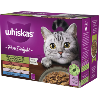 Kissanruoka Whiskas 12 x 85 g 1+ Pure Delight Suosikit hyytelössä