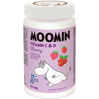 C + D -vitamiini Moomin 90 kpl Berry 40 mg & 10µg Xylitol