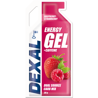 Energiageeli Dexal 30 g Vadelma-Mansikka + Kofeiini