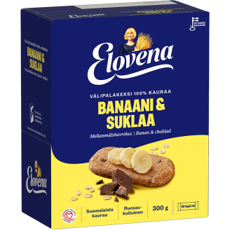 Välipalakeksi Elovena 10 x 30 g banaani-suklaa 100 % kauraa