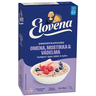 Annospikapuuro Elovena 12 kpl 420 g omena-mustikka-vadelma