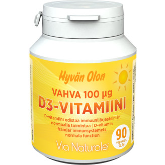 D3-vitamiini Via Naturale 100 µg 90 kpl Hyvän Olon Vahva