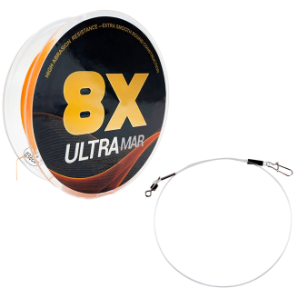 Kuitusiima UltraMar 8X, 120 m + Fluorocarbon-peruke, oranssi