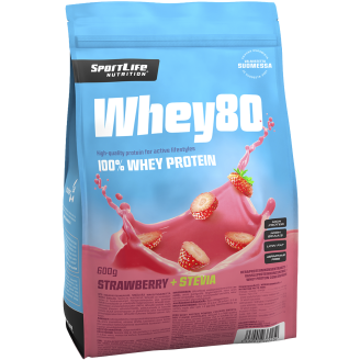 Heraproteiinijauhe SportLife 600 g Whey80 mansikka-stevia