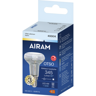 LED-kohdelamppu Airam Otso kirkas R50 E14 4000K 345lm himmennettävä