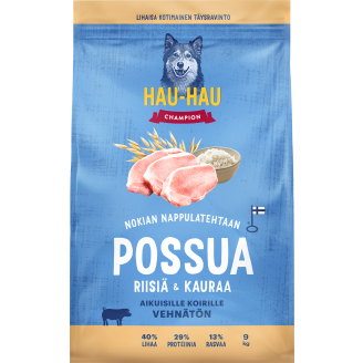 Koiranruoka Hau-Hau 9 kg possua riisiä ja kauraa