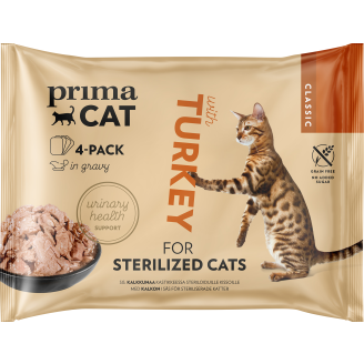 Kissanruoka PrimaCat 4 x 85 g Classic kalkkunaa kastikkeessa steriloiduille kissoille