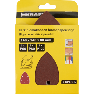 Kärkihiomakoneen hiomapaperisarja Kraft 9-osainen, 5 pölynpoistoreiällä