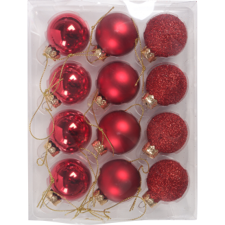 Koristepallo Kotikulta 12 kpl 4 cm lasia punainen