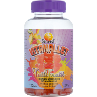 Monivitamiini Sana-sol 120k pl Vitanallet Tuttifrutti hedelmänmakuinen
