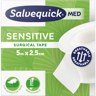 Haavateippi Salvequick 5 m x 2,5 cm MED Sensitive Surgical Tape