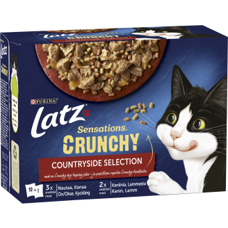 Kissanruoka Latz 10 x 85 g +40 g Sensations Crunchy Countryside hyytelössä