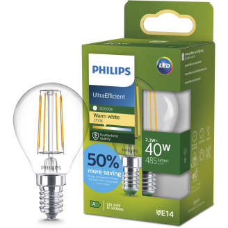 LED-hehkulamppu Philips Ultra Efficient filamentti 40W P45 E14 2700K CL UE SRT4