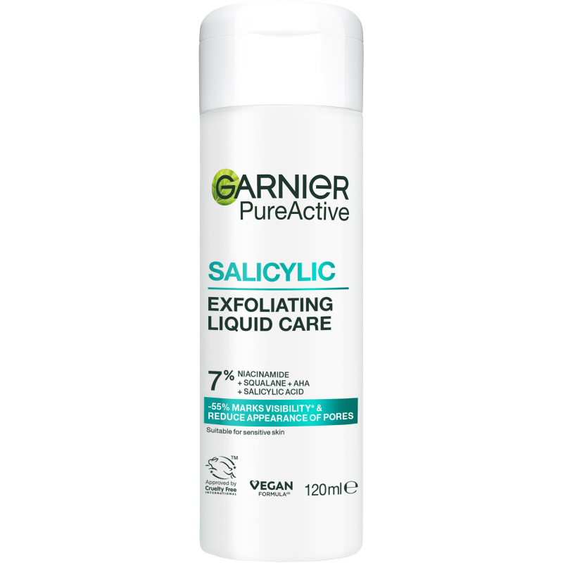 Kasvovesi Garnier PureActive 120 ml Exfoliating Liquid Care epäpuhtaalle iholle