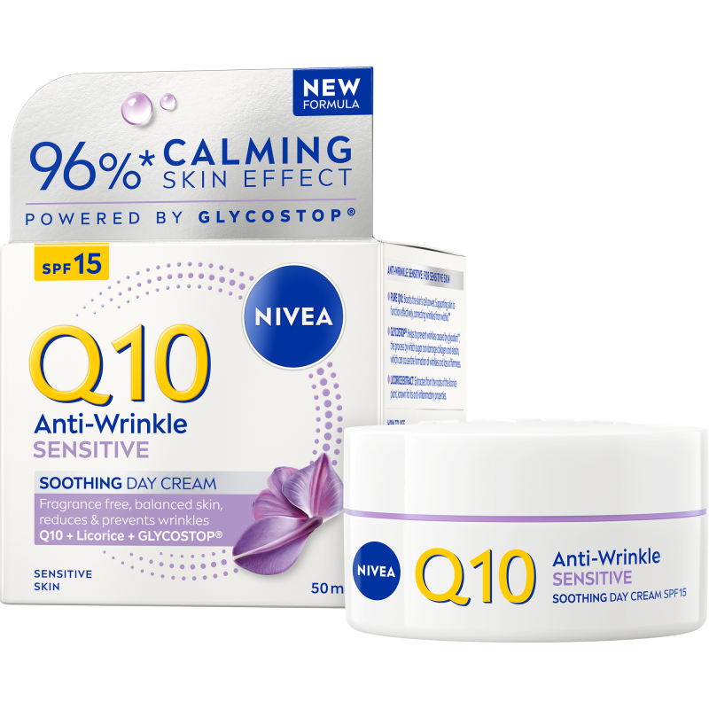 Päivävoide Nivea Q10 50 ml Anti-Wrinkle Sensitive Soothing SK 15