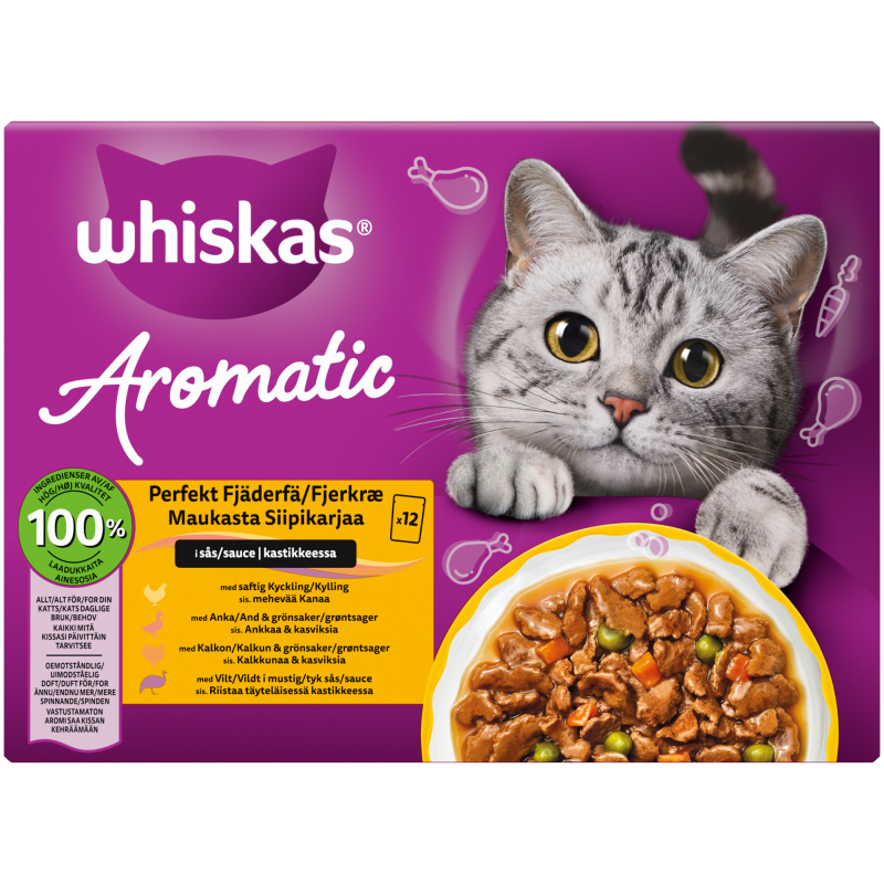Kissanruoka Whiskas 12 x 85 g 1+ Aromatic siipikarjaa kastikkeessa