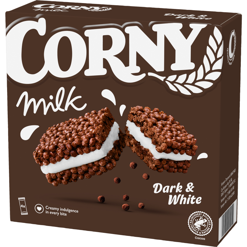 Välipalapatukka Corny 4 x 30 g Milk Dark & White
