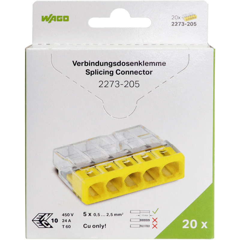 Rasialiitin Wago 5-Nap 0.5-2.5mm² keltainen