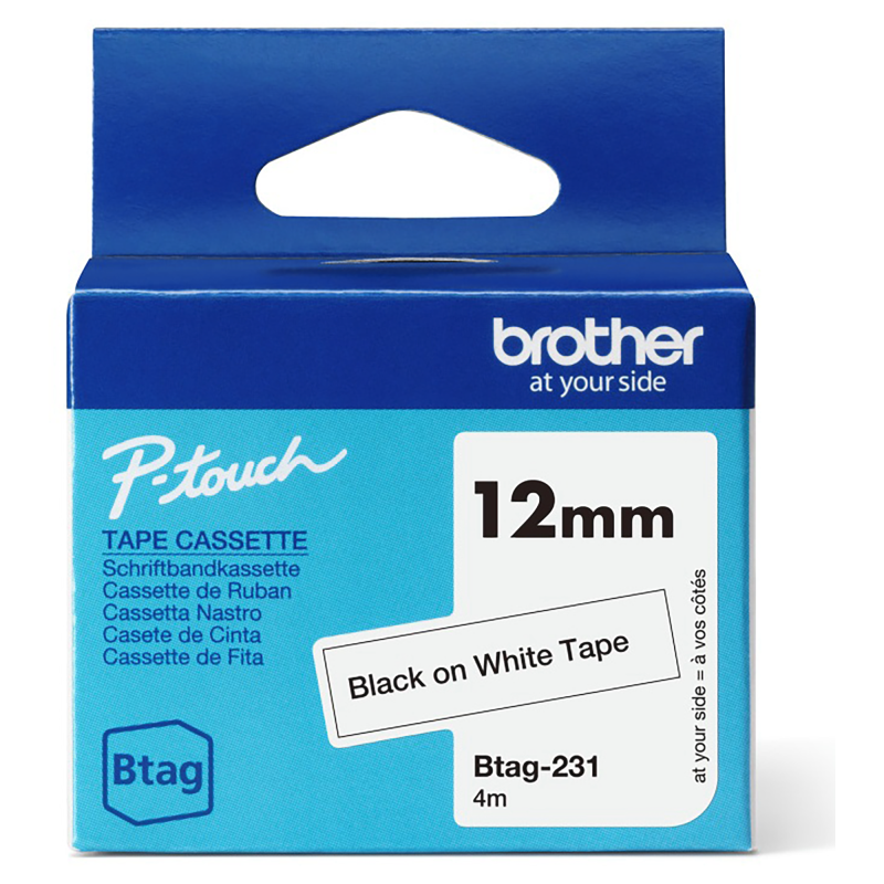 Tarrarulla Brother 12 mm BTAG231 musta/valkoinen