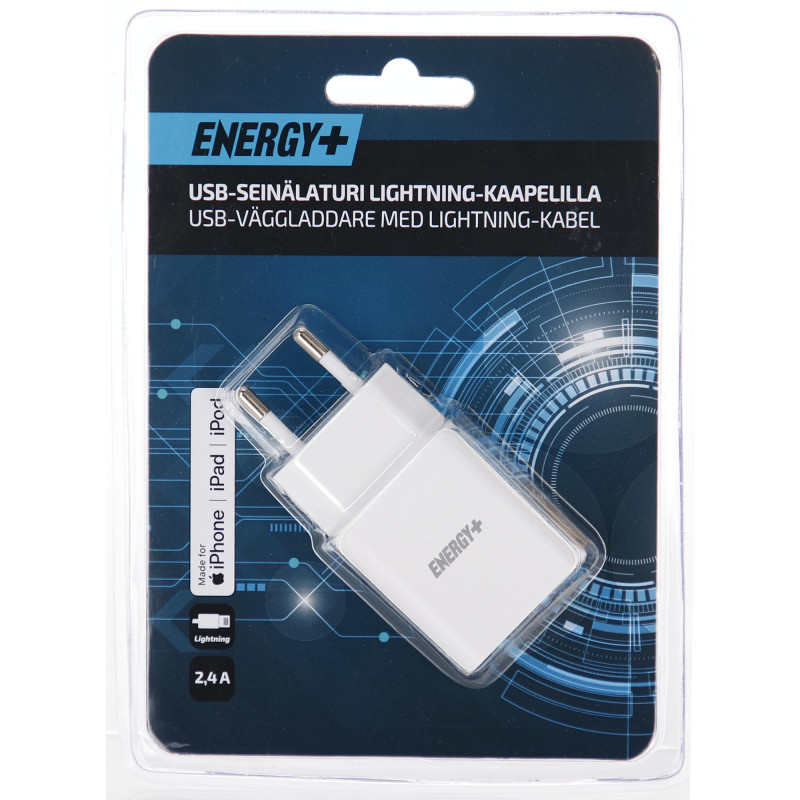 USB-seinälaturi 2,4 A + Lightning-kaapeli 