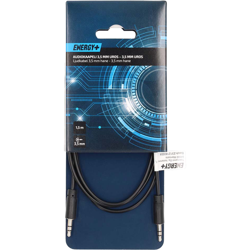 Audiokaapeli Energy+ 3,5 mm uros - 3,5 mm uros Aux, 1,5 m