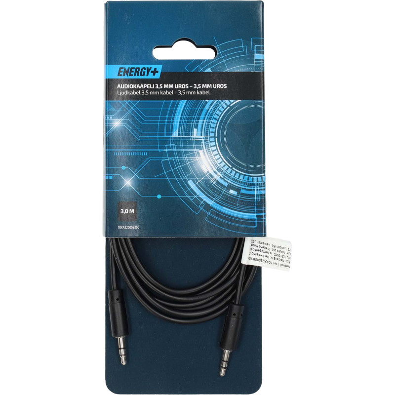 Audiokaapeli Energy+ 3,5 mm uros - 3,5 mm uros Aux, 3 m