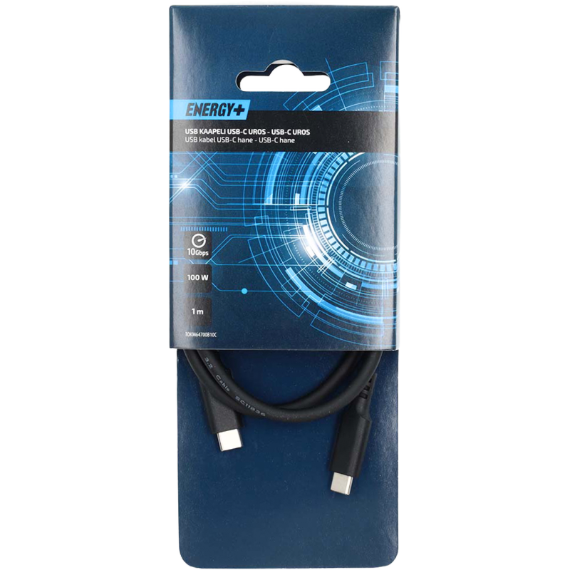USB-kaapeli Energy+ 3.2 USB C uros - USB C uros, 1 m