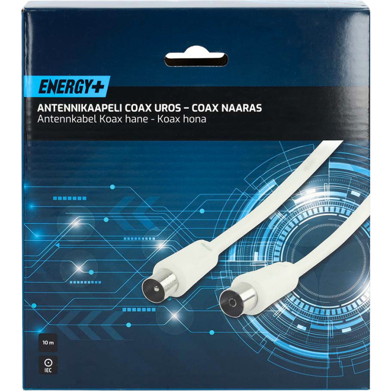 Antennikaapeli Energy+ Coax uros - Coax naaras 10 m, valkoinen