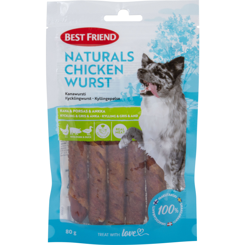 Koiran herkku Best Friend 80 g Naturals kanawursti