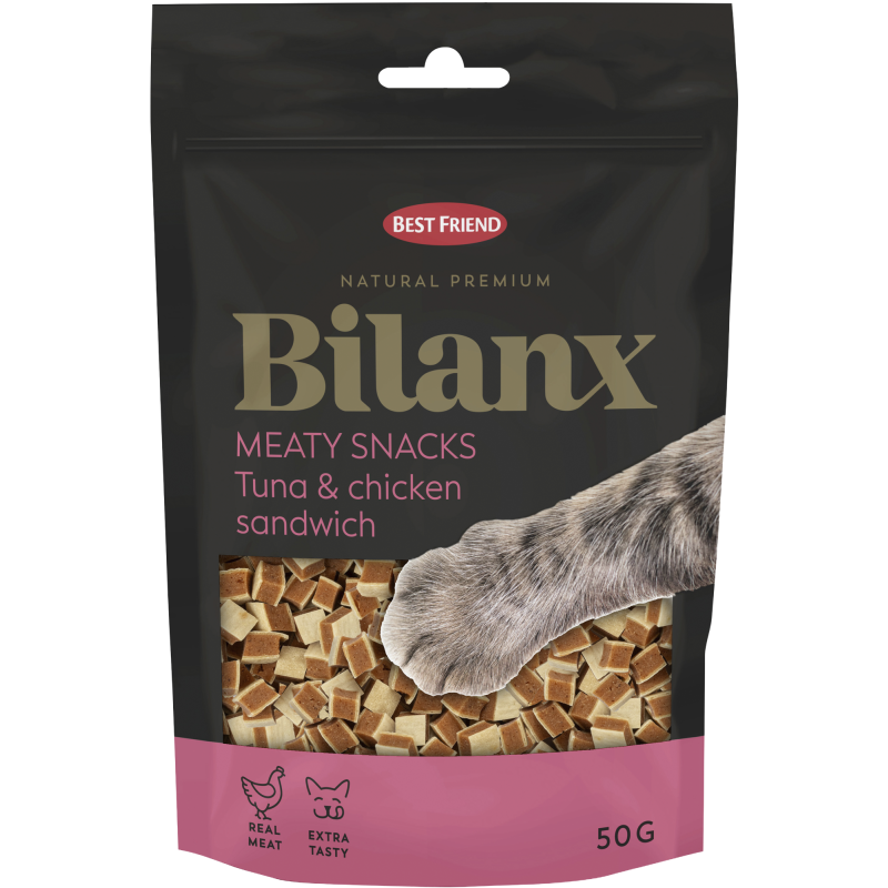 Kissanherkku Best Friend 50 g Bilanx Meaty Snacks tonnikala- ja kanakerrosherkku