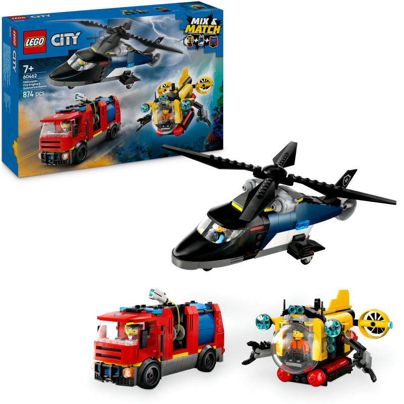 LEGO City Great Vehicles 60462 Helikopteri, paloauto ja sukellusvene yhdessä
