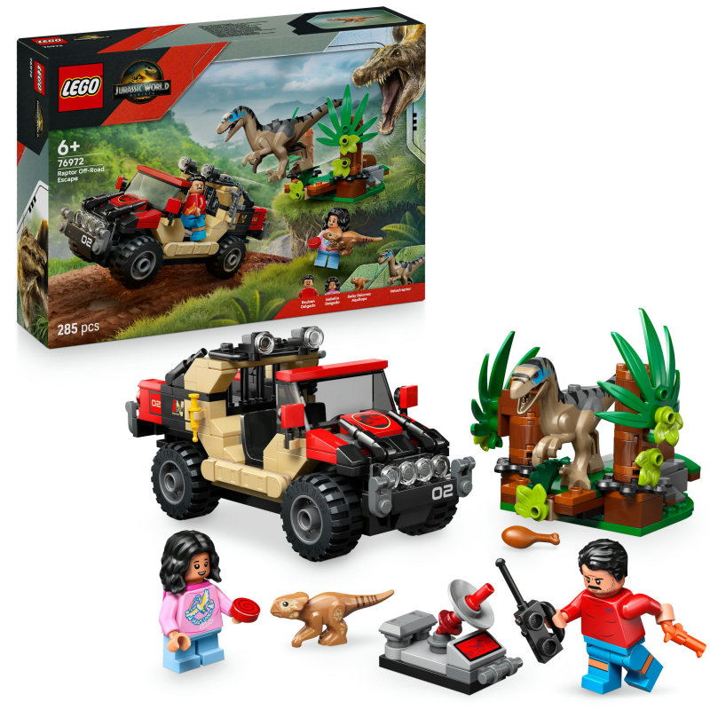 LEGO Jurassic World 76972 Raptor ja pako maastoautolla
