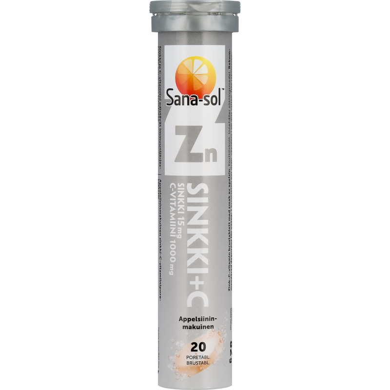 Sinkki + C-vitamiini Sana-sol 20 kpl appelsiininmakuinen poretabletti