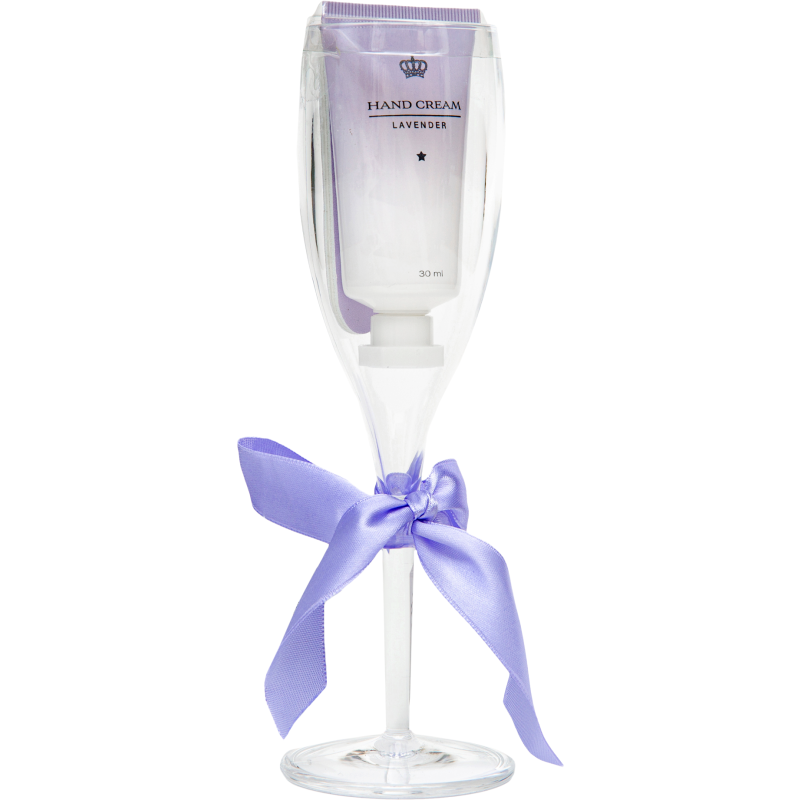 Lahjapakkaus käsivoide+kynsiviila kuohuviinilasissa