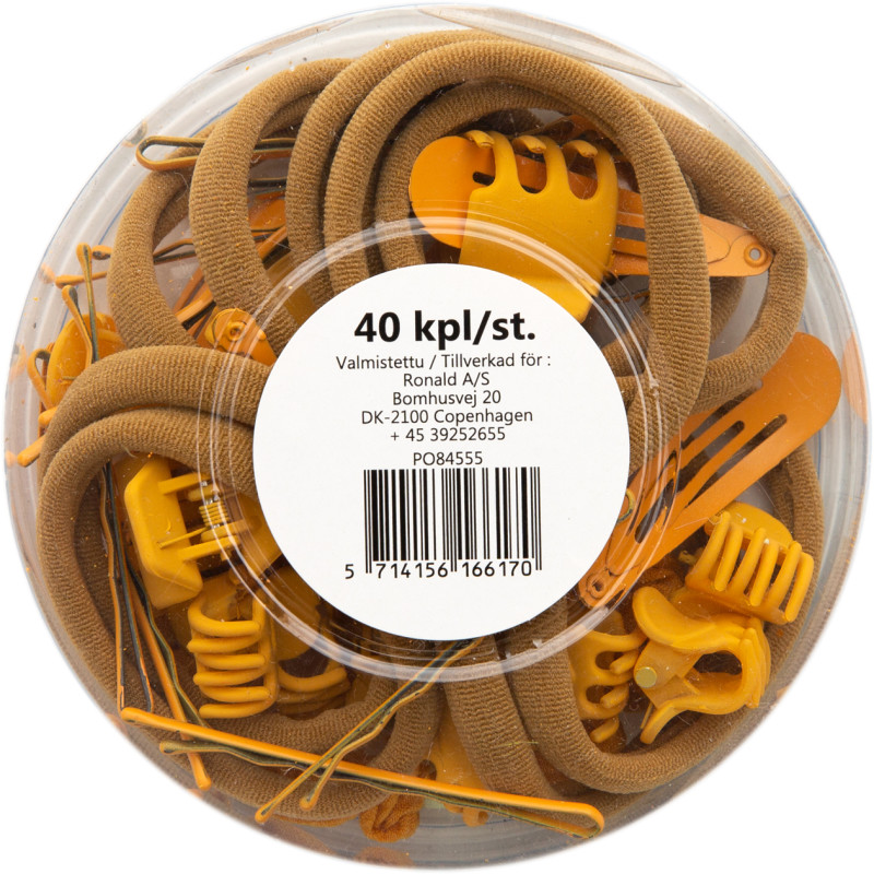 Hiustarvikesetti 40 kpl keltainen