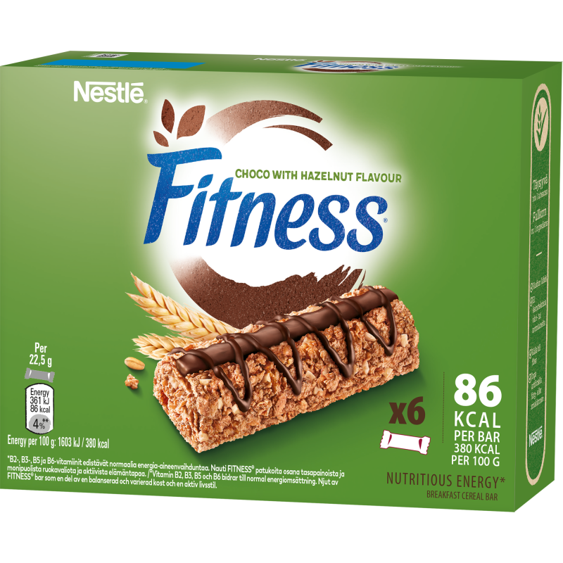 Viljapatukka Fitness 6 x 22,5 g Hazelnut