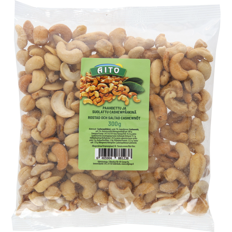 Cashew-pähkinä Aito 300 g paahdettu ja suolattu