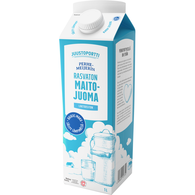 Rasvaton maitojuoma Juustoportti 1 l Perhemeijerin laktoositon UHT