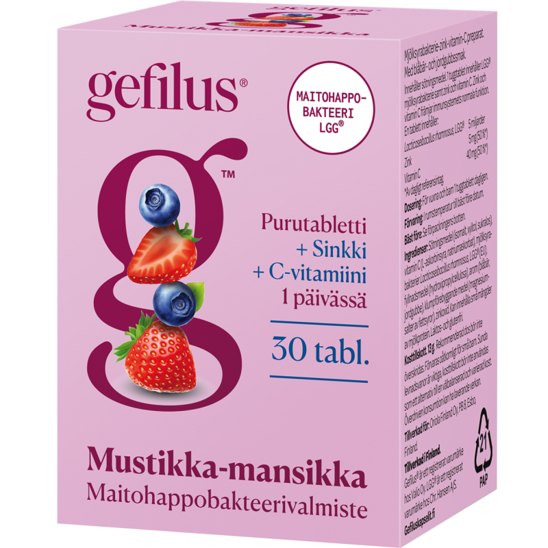 Maitohappobakteeri Gefilus 30 kpl C+Sinkki mansikka-mustikka