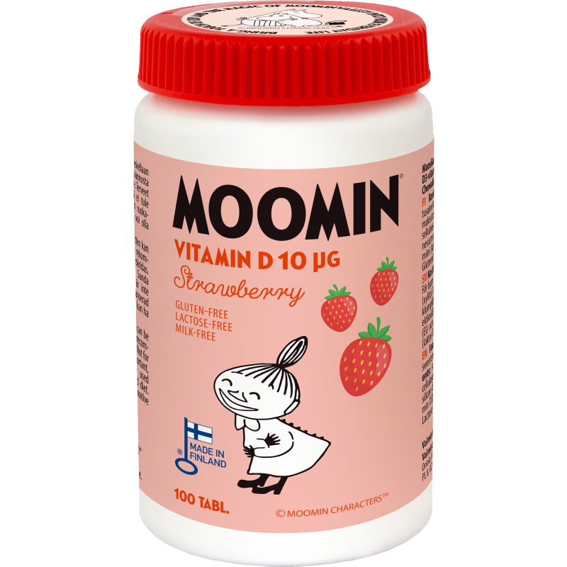 D-vitamiini Moomin 100 kpl Strawberry 10µg Xylitol